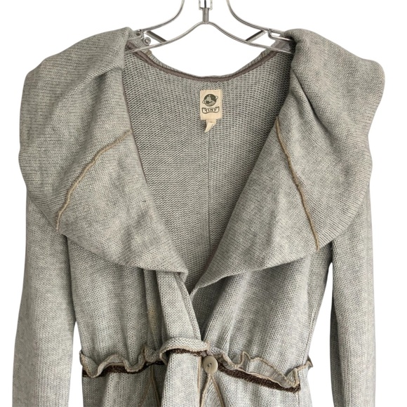 Anthropologie Tiny Grey Wool Blend Ruffle Shawl Collar Sweater Coat SZ M - Picture 6 of 12